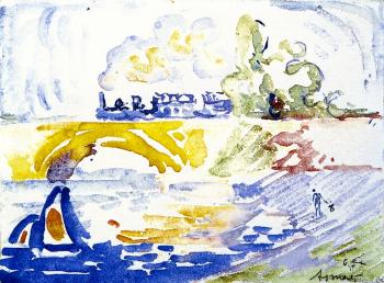 (image for) Handmade oil painting Copy paintings of famous artists Paul Signac's painting, The Viaduct, Asnieres